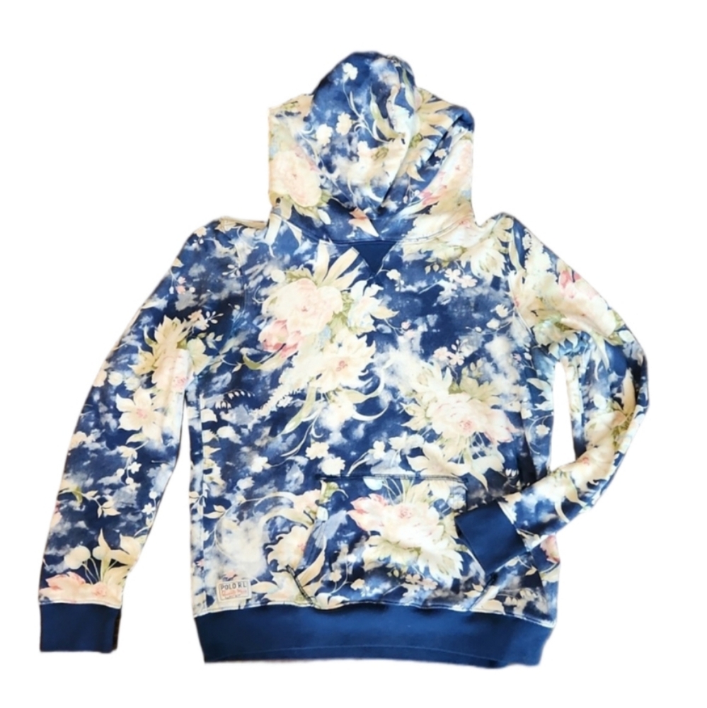 Polo Ralph Lauren Blue Pink Floral Hoodie (Big Girls Size XL 16)